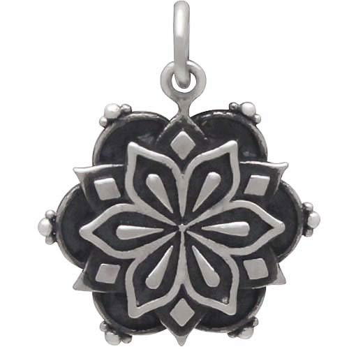 Sterling Silver Affirmation Mandala Charm - GRATITUDE - Poppies Beads n' More