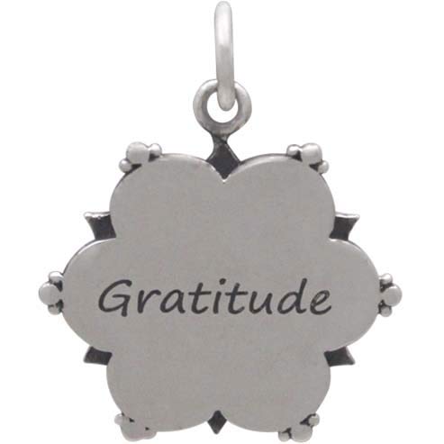 Sterling Silver Affirmation Mandala Charm - GRATITUDE - Poppies Beads n' More