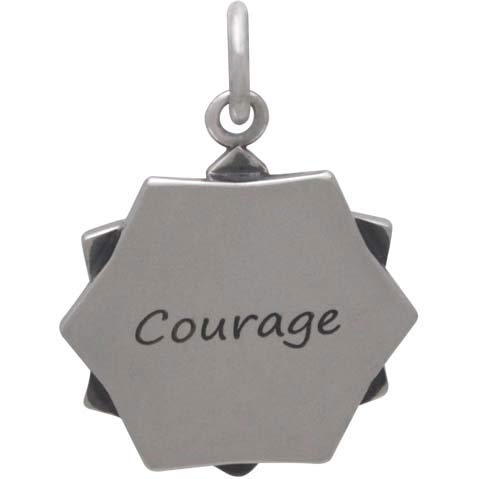 Sterling Silver Affirmation Mandala Charm - COURAGE - Poppies Beads n' More