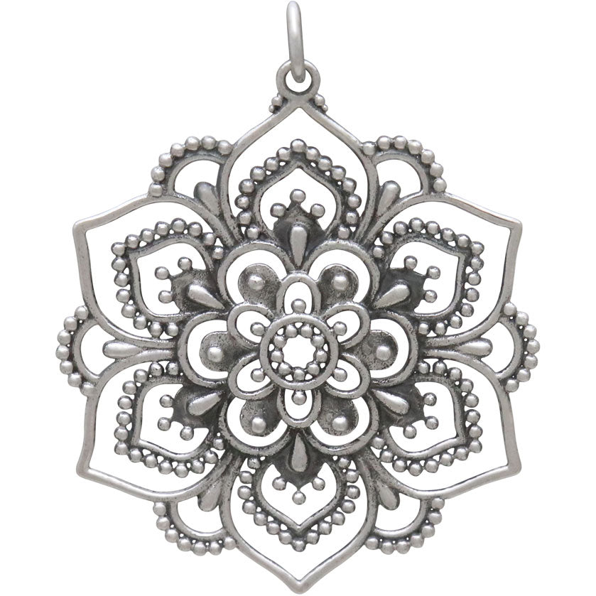 Sterling Silver Openwork Lotus Mandala Pendant - Poppies Beads n' More