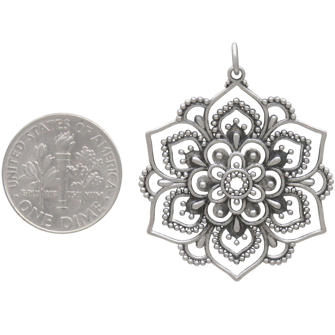 Sterling Silver Openwork Lotus Mandala Pendant - Poppies Beads n' More