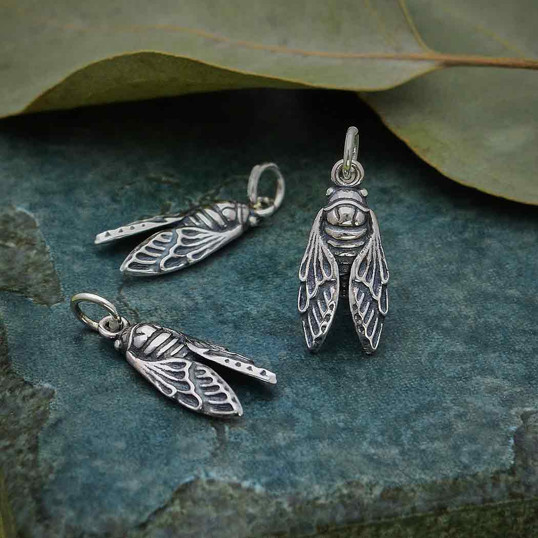 Sterling Silver Small Cicada Charm - Poppies Beads n' More