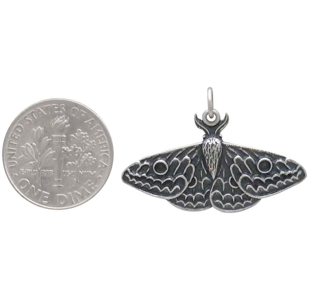 Sterling Silver Dimensional Moth Charm - Poppies Beads n' More