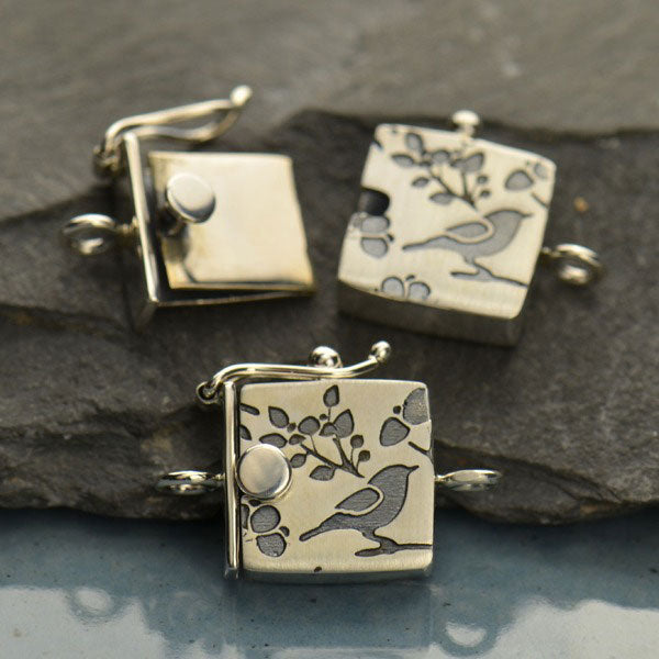 Sterling Silver One Strand Box Clasp with Bird Print - Poppies Beads n' More