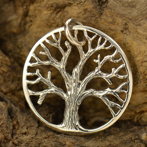 Sterling Silver Textured Tree Charm - Poppies Beads n' More