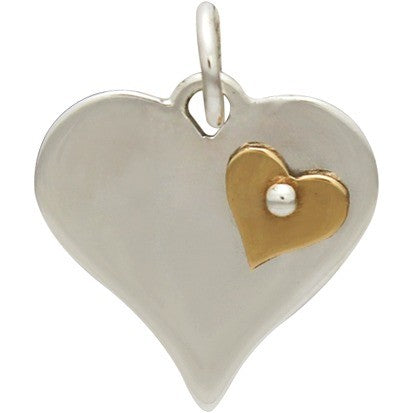 Silver Heart Pendant with Riveted Bronze Heart , - Poppies Beads n' More