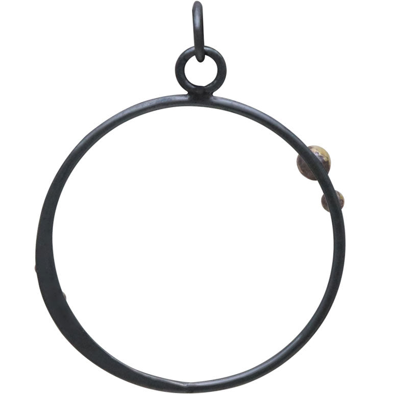 Silver Black Finish Circle Charm with Bronze Dots - Poppies Beads n' More