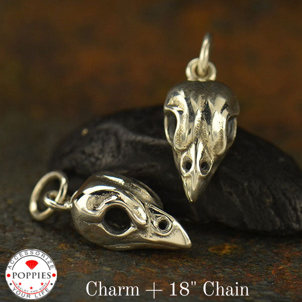 Sterling Silver Sparrow Bird Skull Charm - Poppies Beads n' More