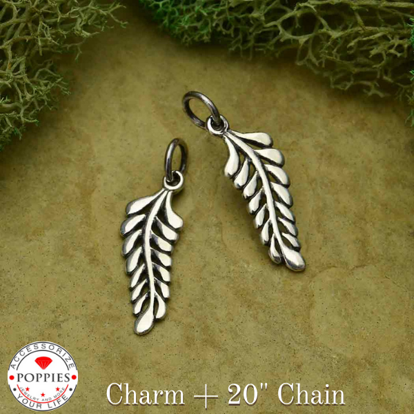 Sterling Silver Sprig Leaf Charm - Poppies Beads n' More