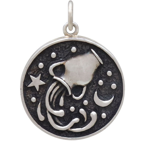 Sterling Silver Astrology Aquarius Pendant - Poppies Beads n' More