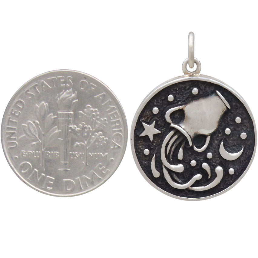 Sterling Silver Astrology Aquarius Pendant - Poppies Beads n' More