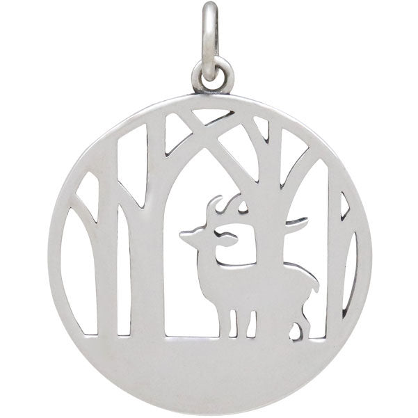 Sterling Silver Deer Charm with Trees - Poppies Beads n' More