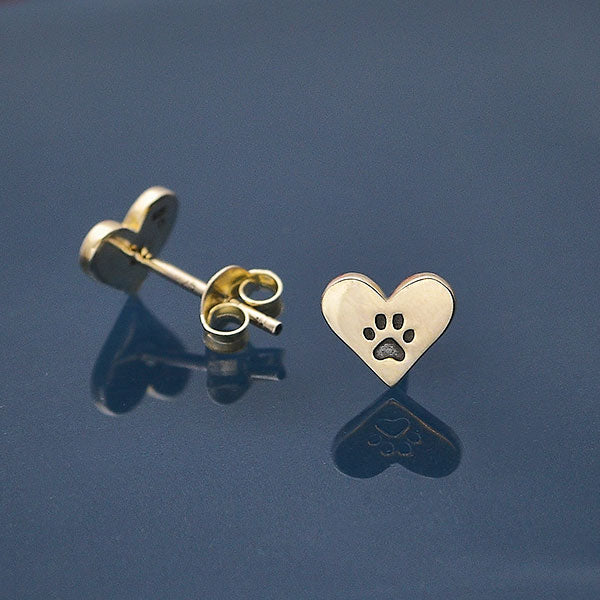 Sterling Silver Heart Post Earrings with Paw Print, - Poppies Beads n' More