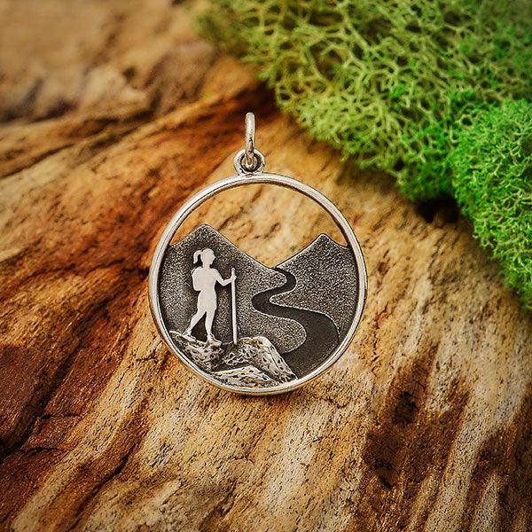 Sterling Silver Hiking Girl Charm - Poppies Beads n' More