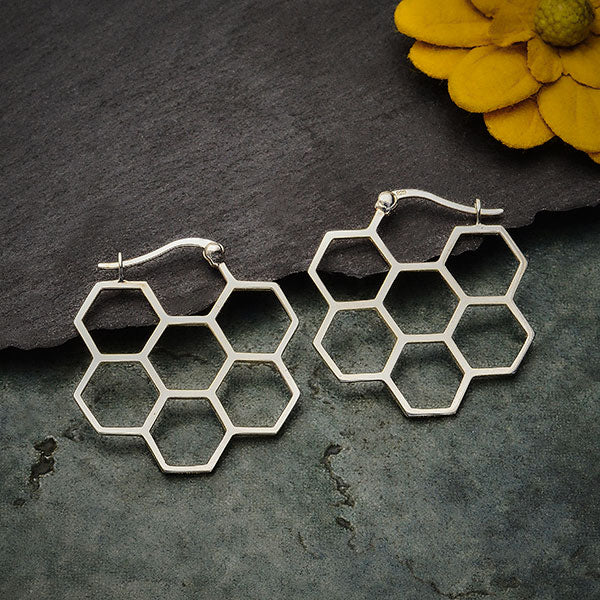 Sterling Silver Honeycomb Hoop Earrings - Poppies Beads n' More