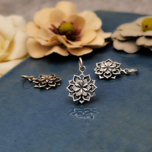 Sterling Silver Lotus Mandala Charm - Poppies Beads n' More