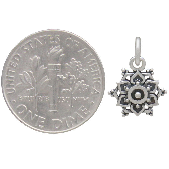 Sterling Silver Lotus Mandala Charm with Granulation - Poppies Beads n' More