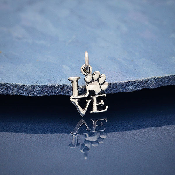 Sterling Silver Love Charm with Pawprint "O" - Poppies Beads n' More