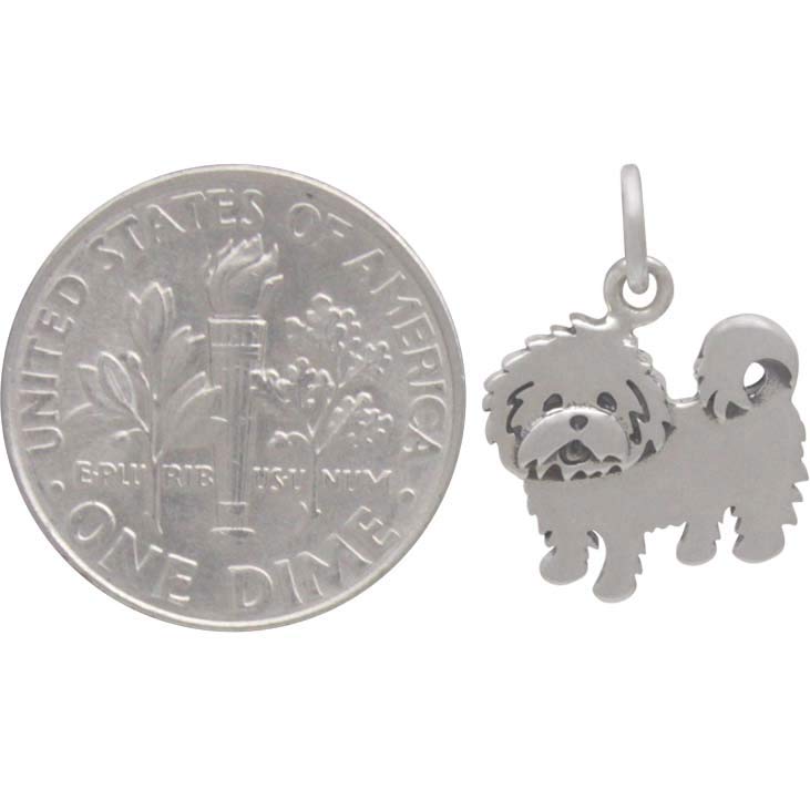 Sterling Silver Maltese Dog Charm - Poppies Beads n' More