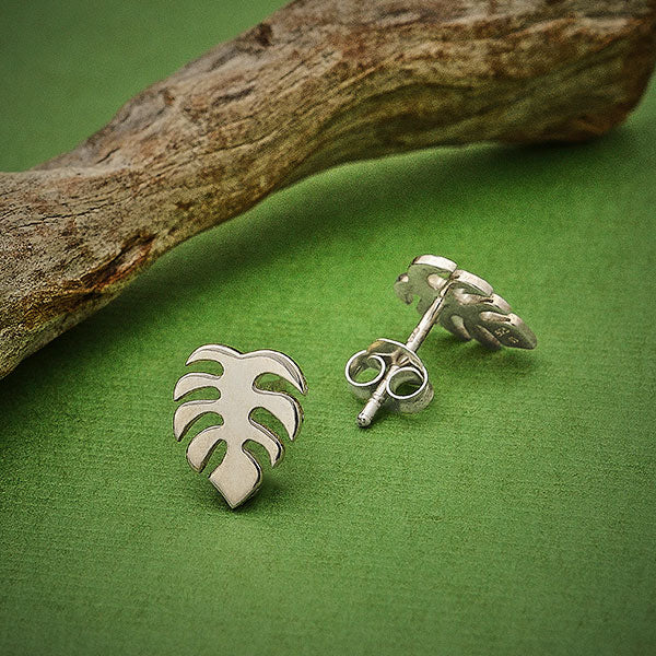 Sterling Silver Monstera Stud Earrings - Poppies Beads n' More