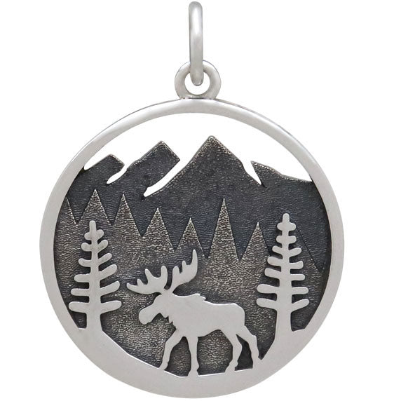 Sterling Silver Moose Charm in Mountain Meadow - Poppies Beads n' More