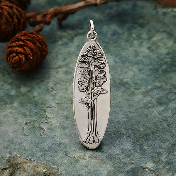 Sterling Silver Oval Sequoia Tree Pendant - Poppies Beads n' More