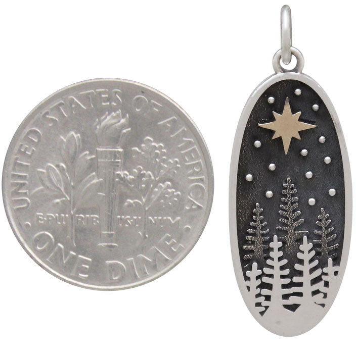 Sterling Silver Pine Tree Charm with Bronze Star - Poppies Beads n' More