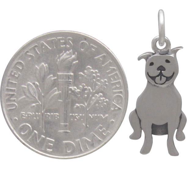 Sterling Silver Pitbull Dog Charm - Poppies Beads n' More