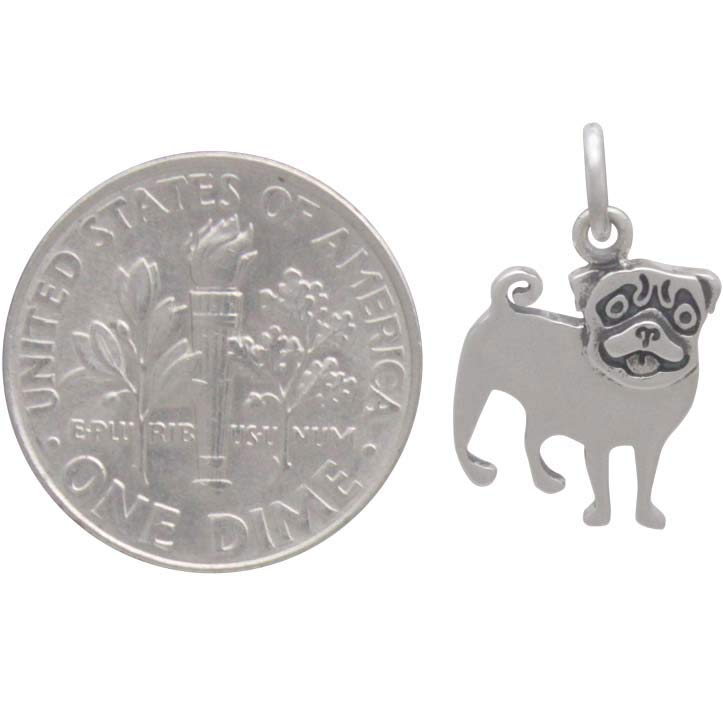 Sterling Silver Pug Dog Charm - Poppies Beads n' More