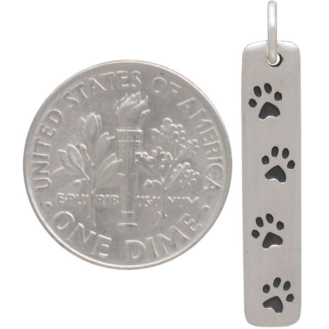 Sterling Silver Rectangle Charm with 4 Paw Prints - Poppies Beads n' More