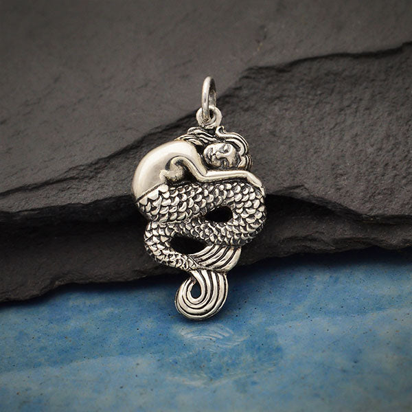 Sterling Silver Sleeping Mermaid Pendant - Poppies Beads n' More