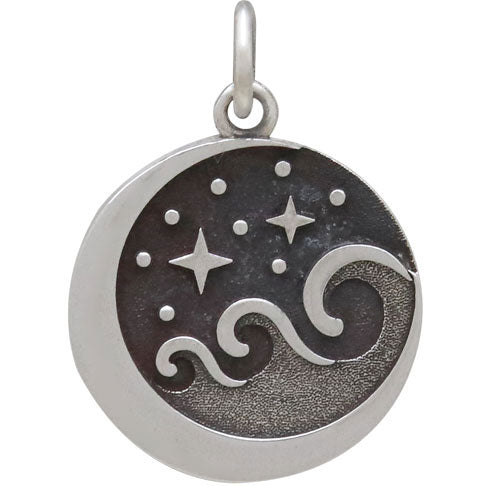 Sterling Silver Starry Night Wave Charm - Poppies Beads n' More