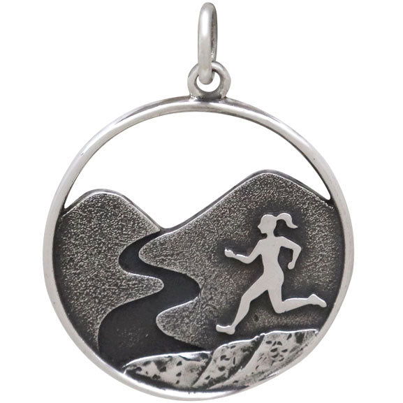 Sterling Silver Trail Running Girl Charm - Poppies Beads n' More