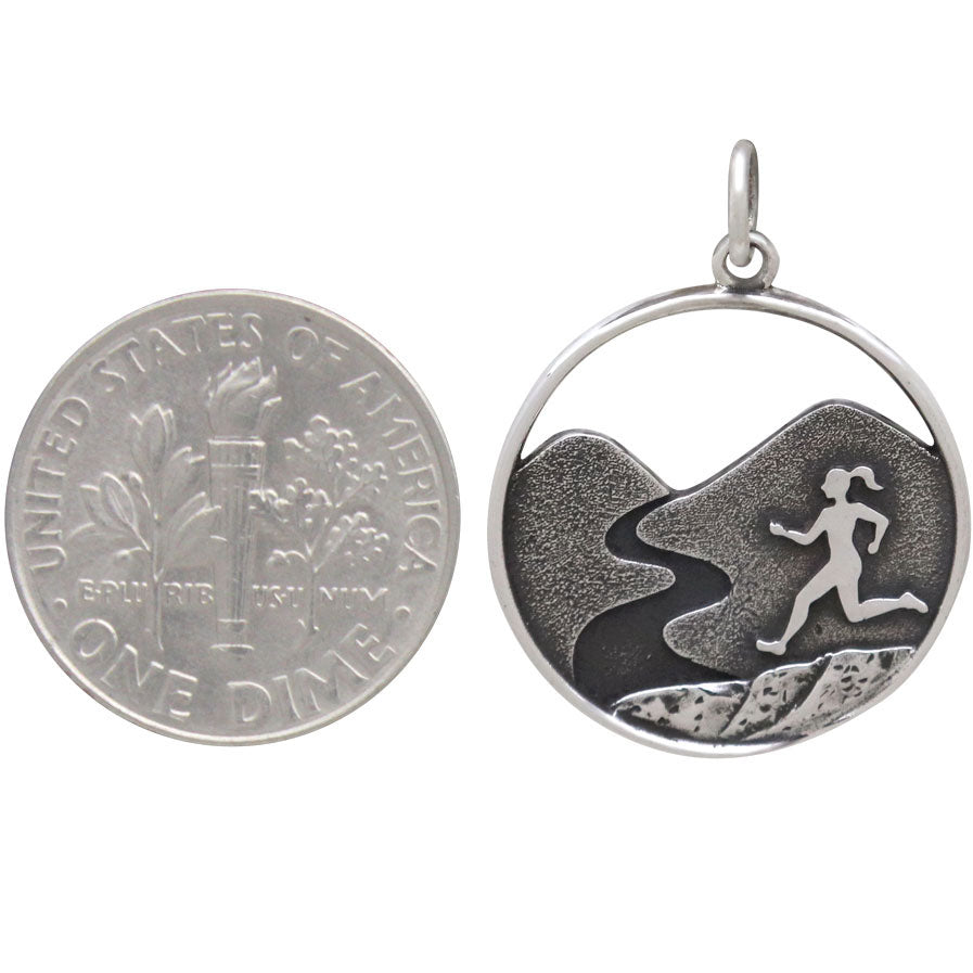 Sterling Silver Trail Running Girl Charm - Poppies Beads n' More