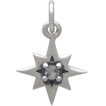 Sterling Silver 8 Point Star Charm with Nano Gem - Poppies Beads n' More