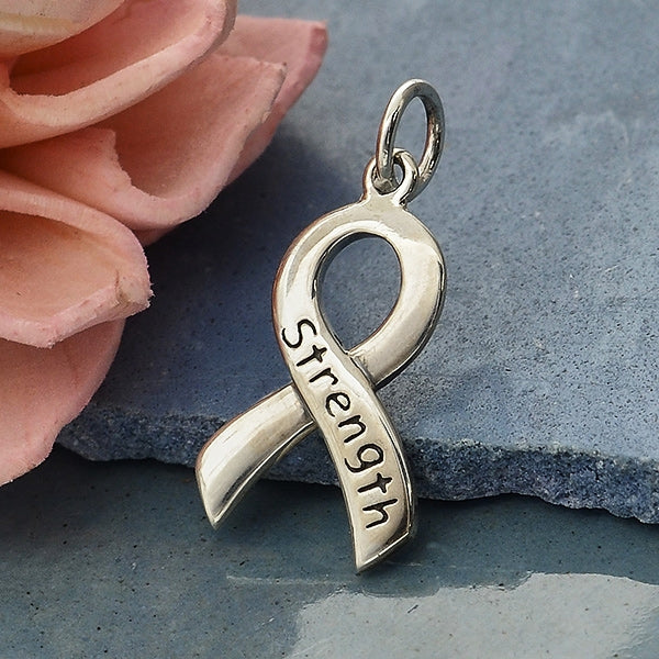 Sterling Silver Cancer Awareness Ribbon - Poppies Beads n' More