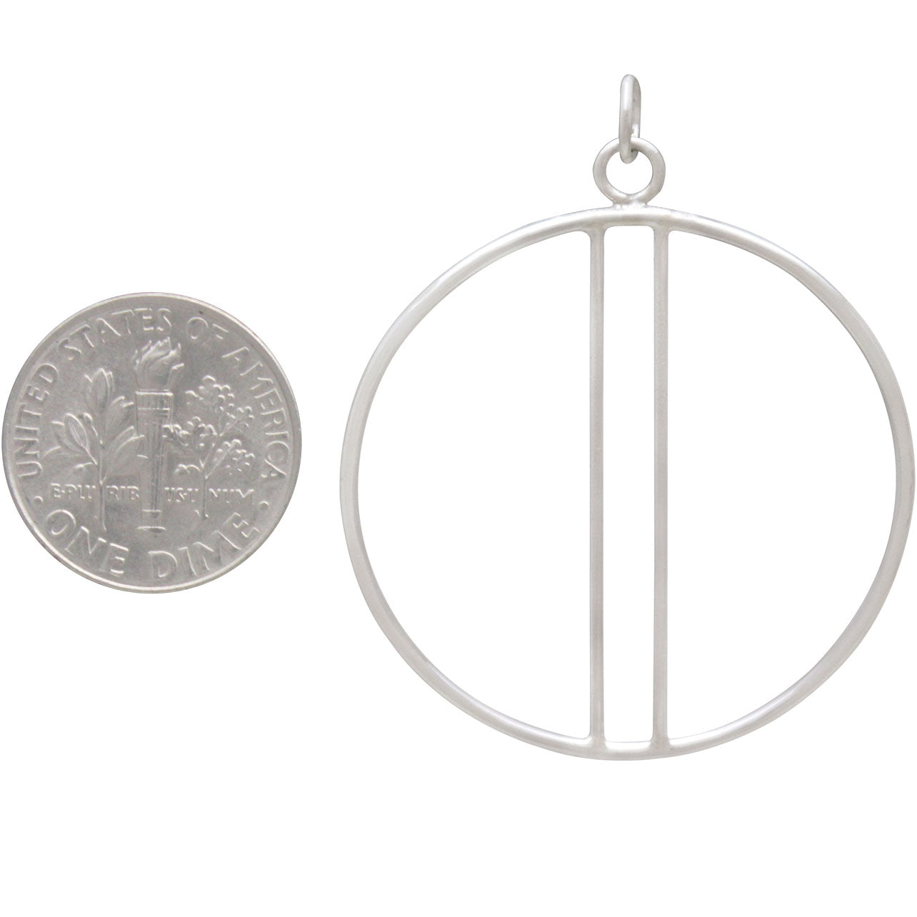 Sterling Silver Circle Pendant with Two Vertical Bars - Poppies Beads n' More