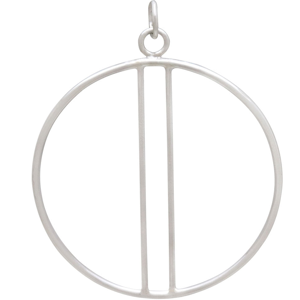 Sterling Silver Circle Pendant with Two Vertical Bars - Poppies Beads n' More
