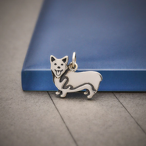 Sterling Silver Corgi Dog Charm - Poppies Beads n' More