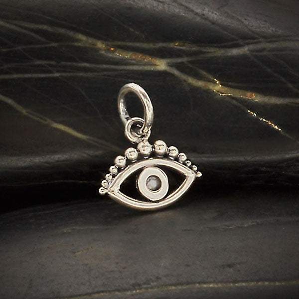 Sterling Silver Evil Eye Charm with Granulation - Poppies Beads n' More