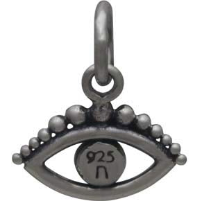 Sterling Silver Evil Eye Charm with Granulation - Poppies Beads n' More