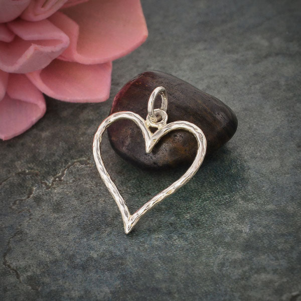 Sterling Silver Hammered Wire Heart Charm - Poppies Beads n' More