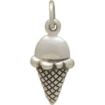 Sterling Silver Ice Cream Cone Charm - Food Charm - Poppies Beads n' More