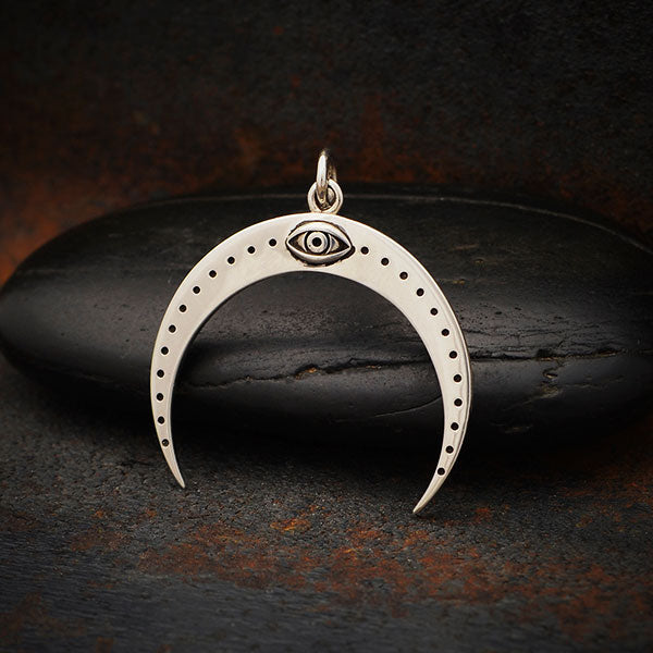 Sterling Silver Moon Pendant with All Seeing Eye - Poppies Beads n' More