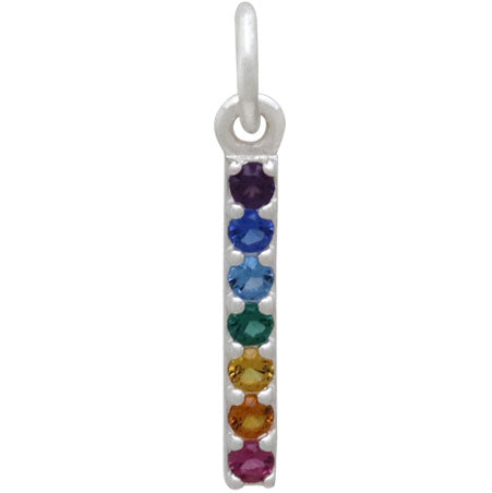 Sterling Silver Rainbow Bar Charm with Nano Gems - Poppies Beads n' More