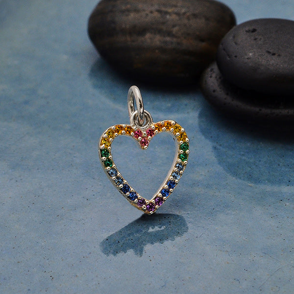 Sterling Silver Rainbow Heart Charm with Nano Gems - Poppies Beads n' More