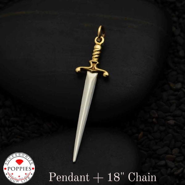 Sterling Silver Sword Pendant with Bronze Handle - Poppies Beads n' More