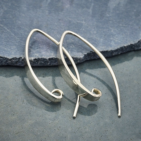 Sterling Silver Ear Wire - Long Smooth with Hidden Loop - Poppies Beads n' More