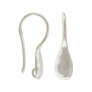 Sterling Silver Ear Hook w Hammered Teardrop and Loop - Poppies Beads n' More