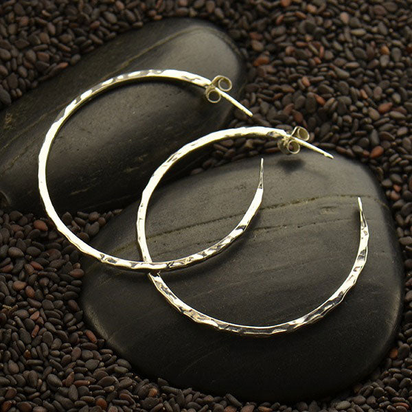 Hammered Finish Hoop Post Earrings - Poppies Beads n' More